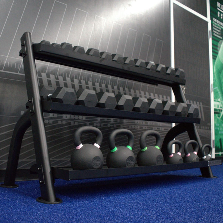 Gronk 3 Tier Flat Tray Dumbbell / Kettlebell Rack ( Fits 5-75lb DB set) Gronk Fitness Products Dumbell racks, power block stand, plate and bar storage, kettlebell racks, ball racks 3_720x_b93f45df-44f0-4f38-9b32-1601e56a3d27