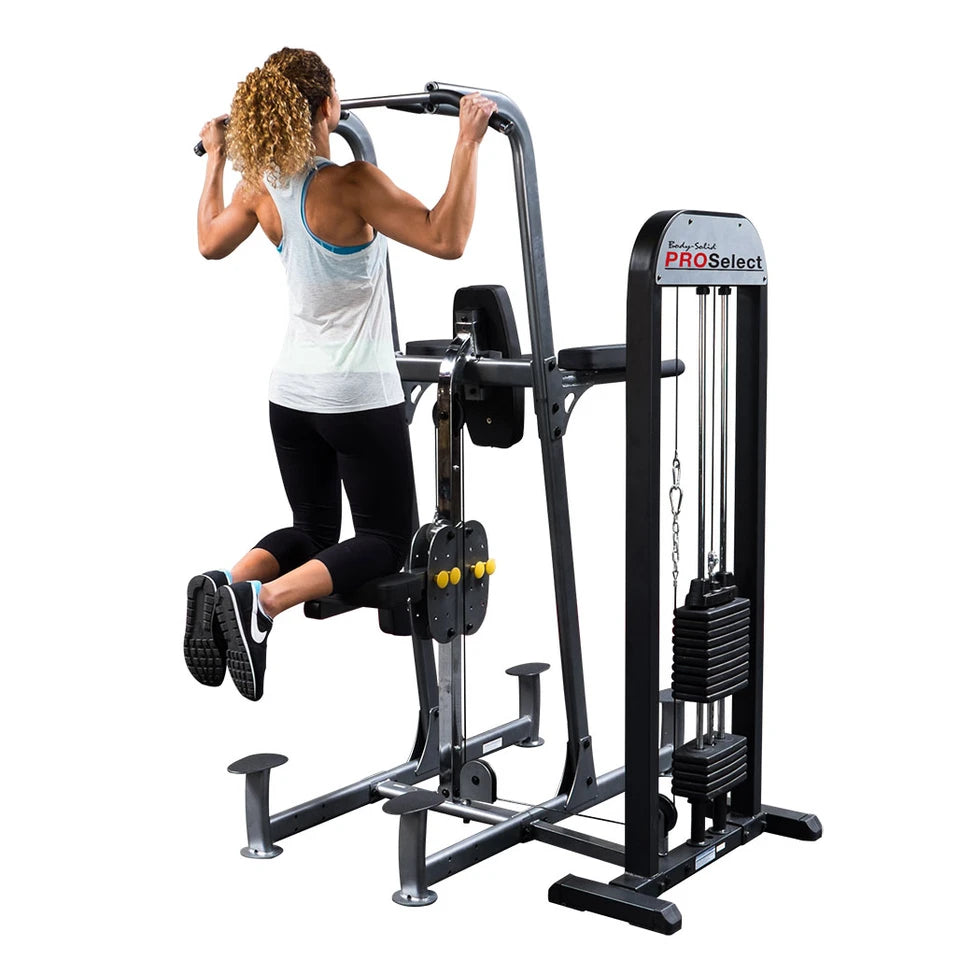 Body Solid FCD-STK Pro Select Weight Assist Chin-Up Dip Body Solid Home Gym, Small; Single stack or a-frame double stack (functional trainer). 5 functions or less FCD-STK-Cutout-Female-2015__54169.1735662094