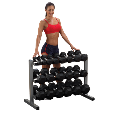 Body Solid GDR363 3-Tier Dumbbell Rack - Final Stock Body Solid Dumbell racks, power block stand, plate and bar storage, kettlebell racks, ball racks GDR363_WDB_Hero031-480x480