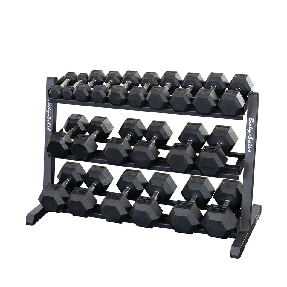 Body Solid GDR48B 3-Tier Dumbbell Rack Body Solid Dumbell racks, power block stand, plate and bar storage, kettlebell racks, ball racks GDR48B-5-55-SDR-0O2A5285-v2__26199.1737479039