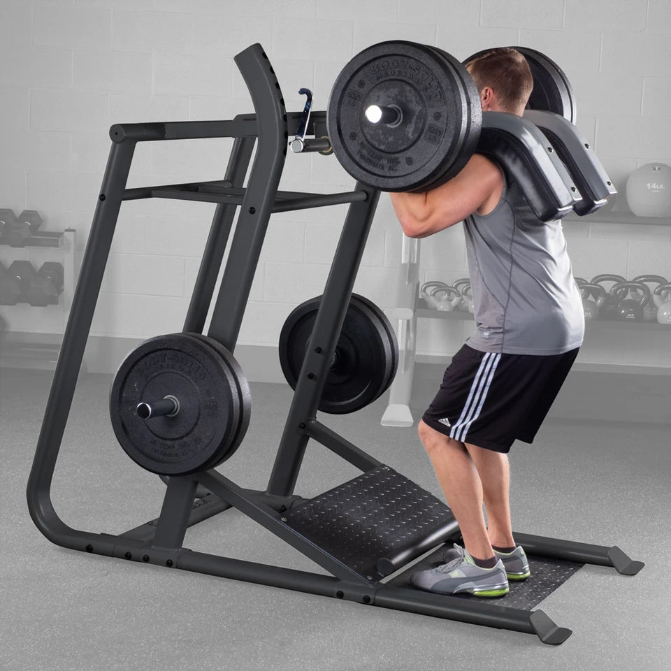 Body Solid SLS500B Leverage Squat Body Solid Home Gym, Small; Single stack or a-frame double stack (functional trainer). 5 functions or less SLS500-DSCF2265-FakeBLK-1028__79421.1772478318