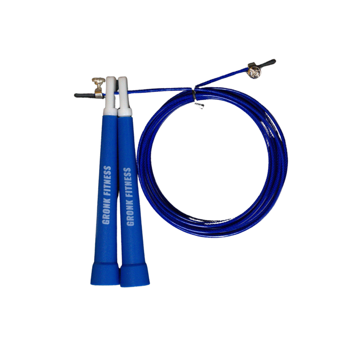 Gronk Jump Rope Blue L118in Cable, Handle 5.5in Gronk Fitness Products Agility and Speed; jump ropes, climbing and battle ropes, ladders, sled, interval timer Untitleddesign-2026-05-04T142234.717_720x_3a6584bc-2070-4061-a639-a3b9489ed198