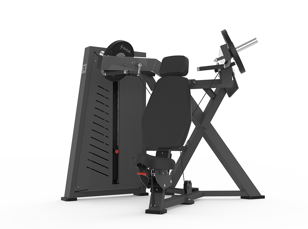 Shua G7705 Hybrid Shoulder Press selectorized machine, studio render 1 of 2