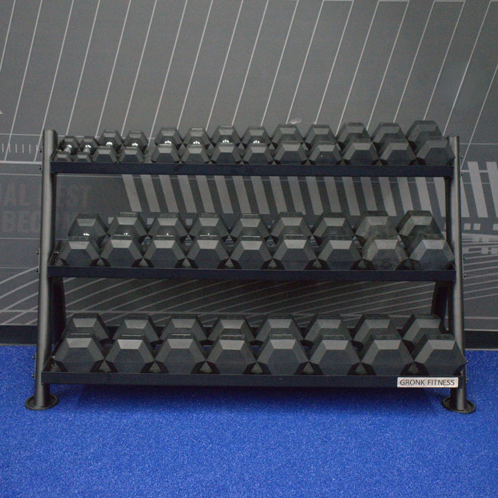 Gronk 3 Tier Flat Tray Dumbbell / Kettlebell Rack ( Fits 5-75lb DB set) Gronk Fitness Products Dumbell racks, power block stand, plate and bar storage, kettlebell racks, ball racks 5_720x_6dfc944f-a2fa-4409-ae22-76c6423f019f