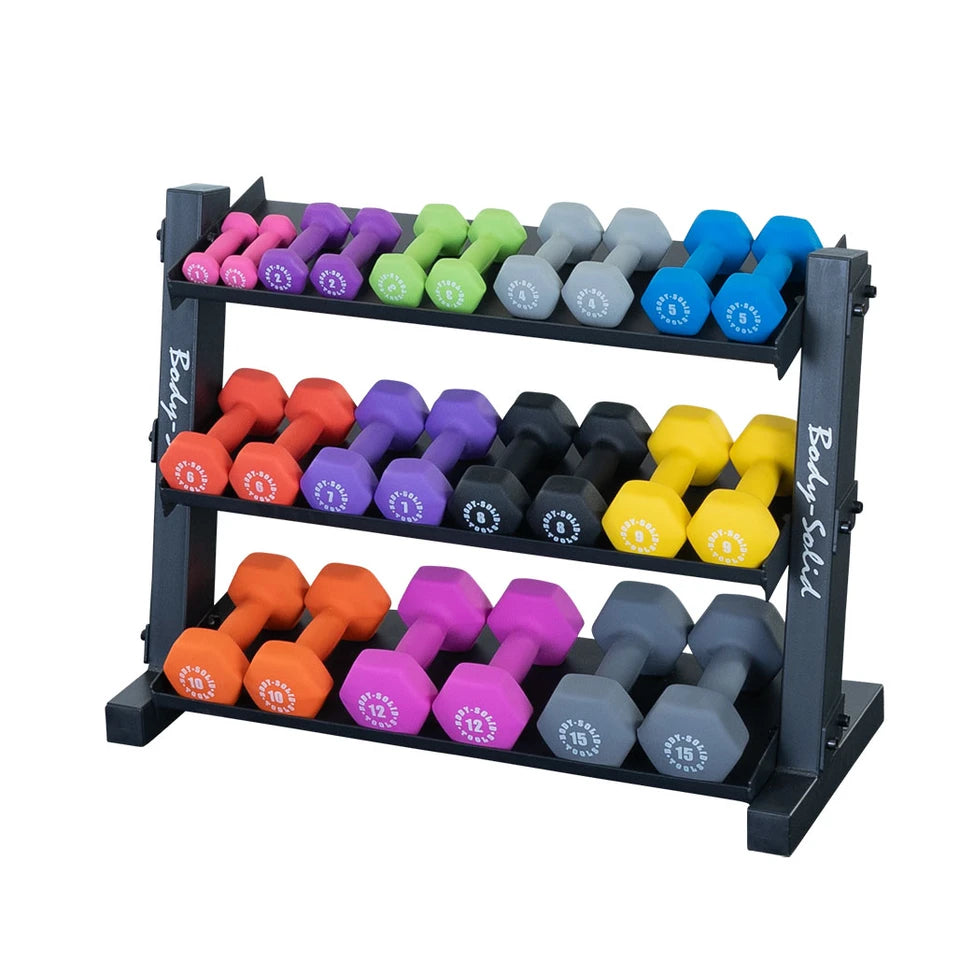 Body Solid GDR34B Vinyl and Neoprene Dumbbell Rack Body Solid Dumbell racks, power block stand, plate and bar storage, kettlebell racks, ball racks GDR34B-NPACK_0O2A5301__53842.1737479017