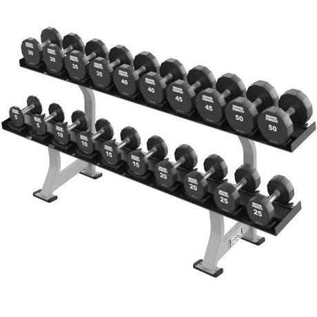 Hammer Strength Two Tier Dumbbell Rack - Discontinued Life Fitness Dumbell racks, power block stand, plate and bar storage, kettlebell racks, ball racks Two-Tier-FW-DR__61769.1739234794