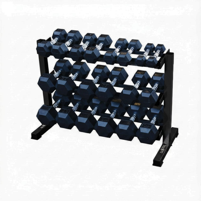 Gronk Fitness 5-50 lb Rubber Hex Dumbbell Set with 3-Tier Rack Gronk Fitness Dumbbells Untitleddesign-2026-06-04T143747.526