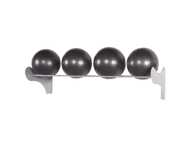 Perform Better wall rack with four stability balls