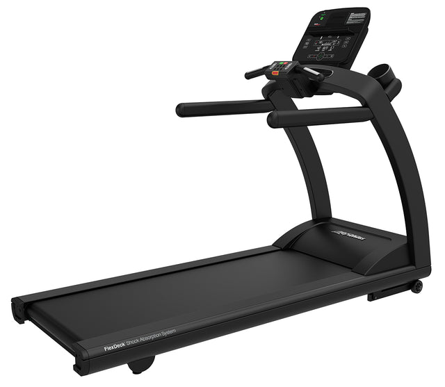 Life Fitness Run CX treadmill, three-quarter studio view of the 60 by 22 inch running deck and Track Connect 2.0 console
